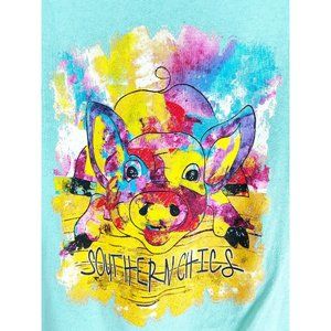Southern Chics Women’s Size XL Turquoise Watercolor Pig 100% Cotton T-Shirt EUC
